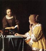 VERMEER VAN DELFT, Jan Lady with Her Maidservant Holding a Letter wetr oil painting picture wholesale